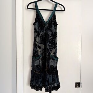 Hale Bob Teal and Black Velvet-Accented Slip